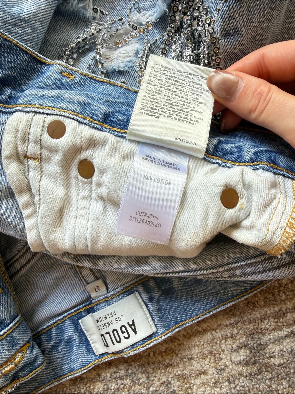 Limited Edition AGOLDE Parker Vintage Cutoff Denim Shorts with Rhinestones - Picture 7 of 7